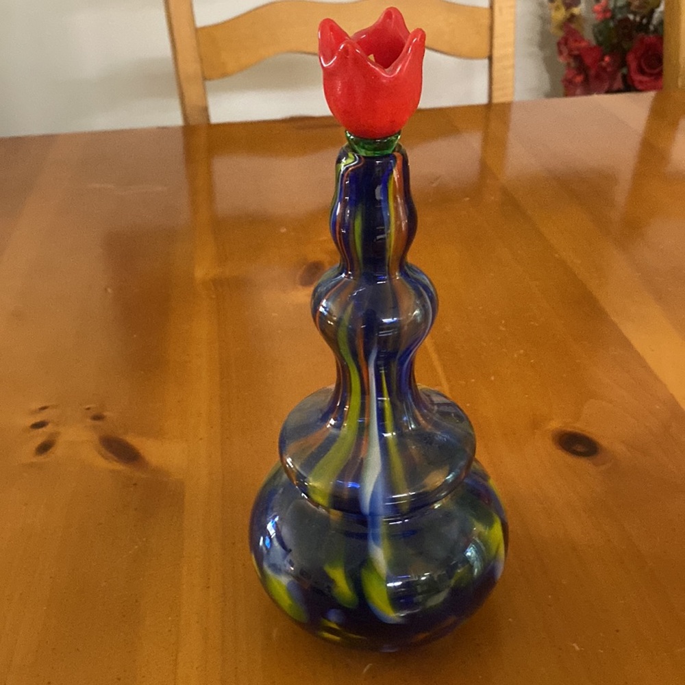 Vintage Vase Hand Blown Speckled Swirled Genie Bud Flower Vase “Rare Find” - Picture 10 of 13